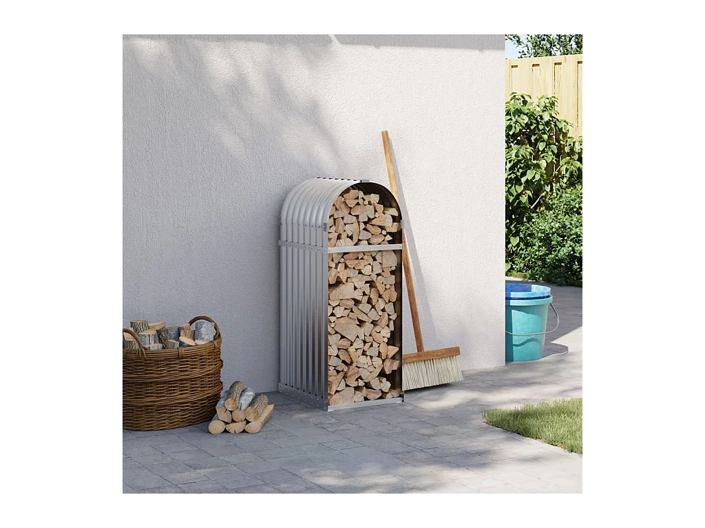 Porte-bûches argenté 40x45x100 cm acier galvanisé EFVE38327 BonneVie Meuble