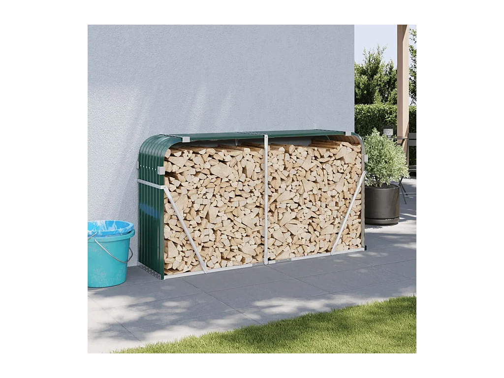 Porte-bûches vert 180x45x100 cm acier galvanisé EFVE33002 BonneVie Meuble
