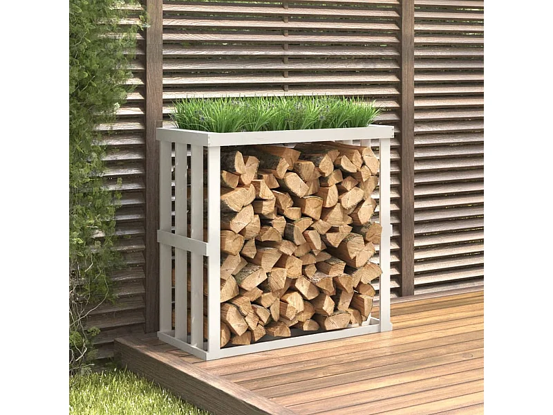 Porte-bûches d’extérieur Blanc 108x52x106 cm Bois massif de pin EFVE83972 BonneVie Meuble