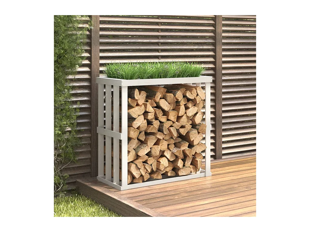 Porte-bûches d’extérieur Blanc 108x52x106 cm Bois massif de pin EFVE83972 BonneVie Meuble