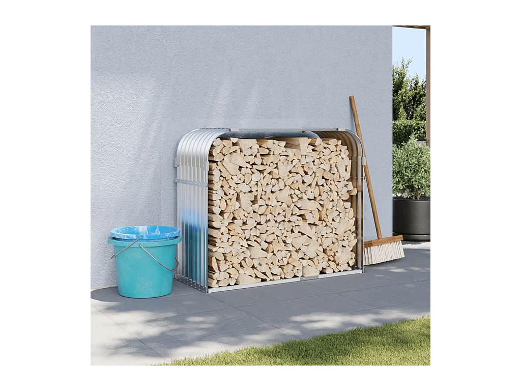 Porte-bûches argenté 120x45x100 cm acier galvanisé EFVE57830 BonneVie Meuble