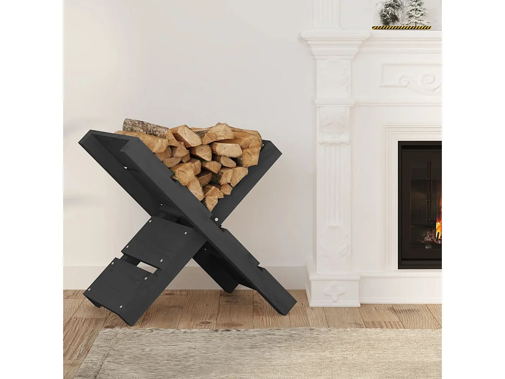 Porte-bûches Gris 47x39,5x48 cm Bois massif de pin -ASAF41598 BonneVie Meuble