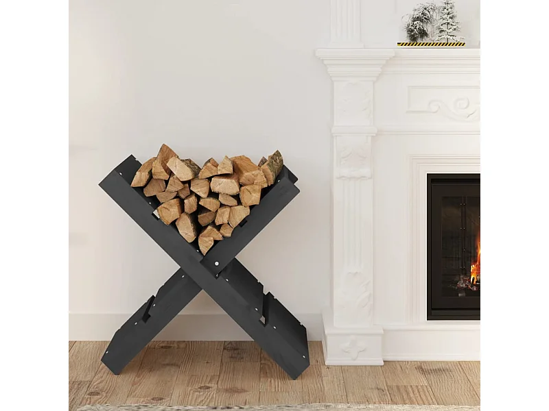 Porte-bûches Gris 47x39,5x48 cm Bois massif de pin -ASAF41598 BonneVie Meuble