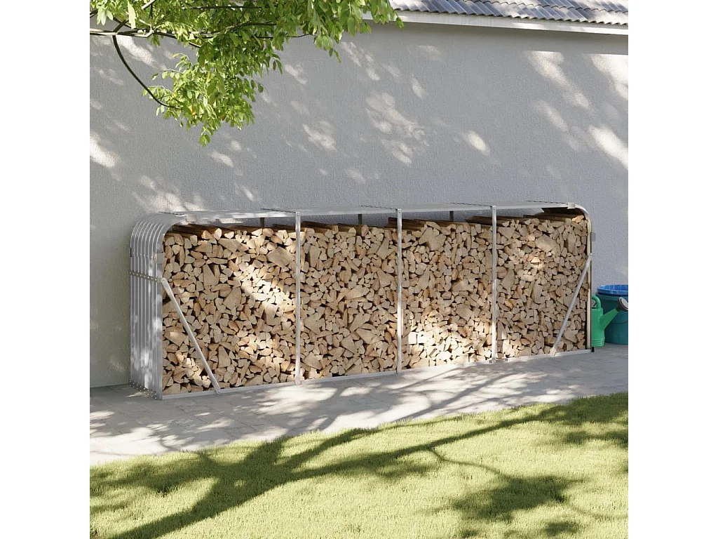 Porte-bûches gris clair 300x45x100 cm acier galvanisé EFVE31952 BonneVie Meuble