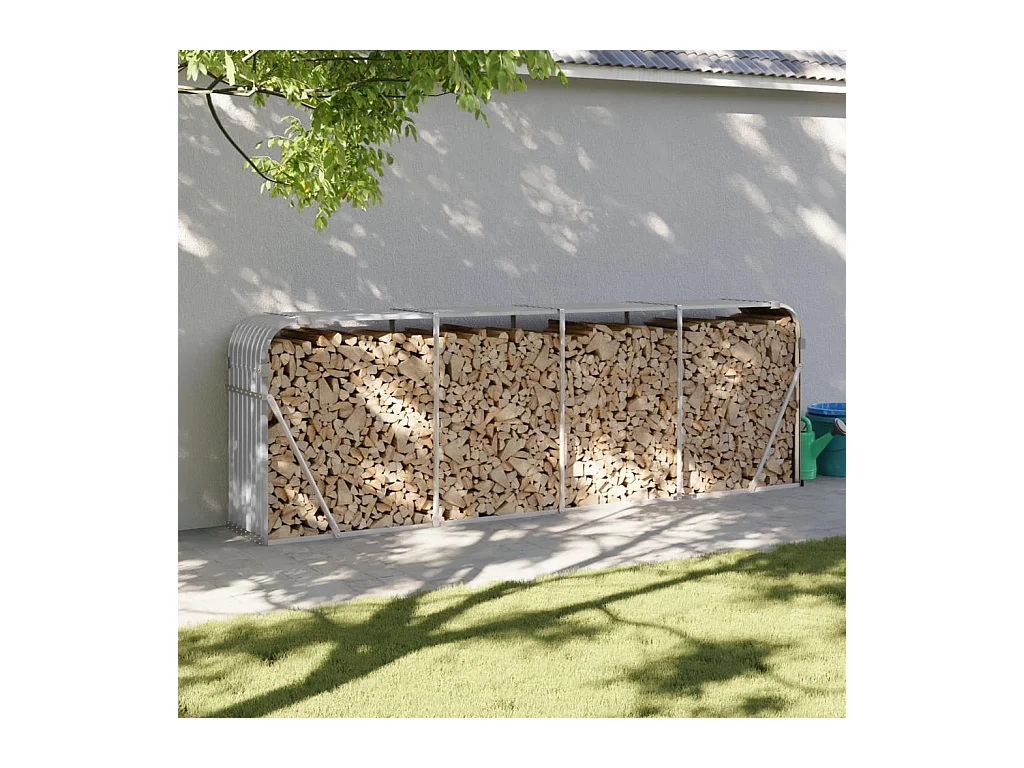 Porte-bûches gris clair 300x45x100 cm acier galvanisé EFVE31952 BonneVie Meuble