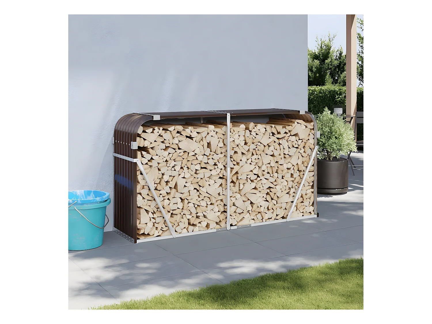 Porte-bûches marron 180x45x100 cm acier galvanisé EFVE29019 BonneVie Meuble