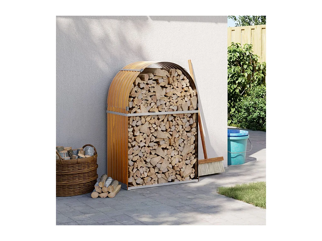 Porte-bûches marron clair 80x45x120 cm acier galvanisé EFVE57921 BonneVie Meuble