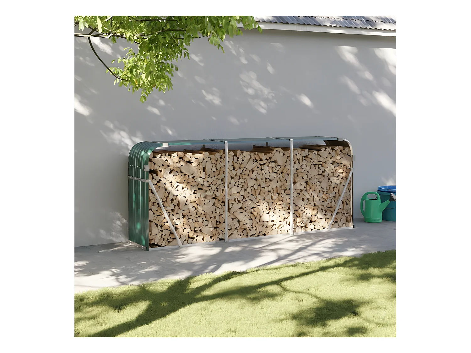Porte-bûches vert 234x45x100 cm acier galvanisé EFVE55163 BonneVie Meuble