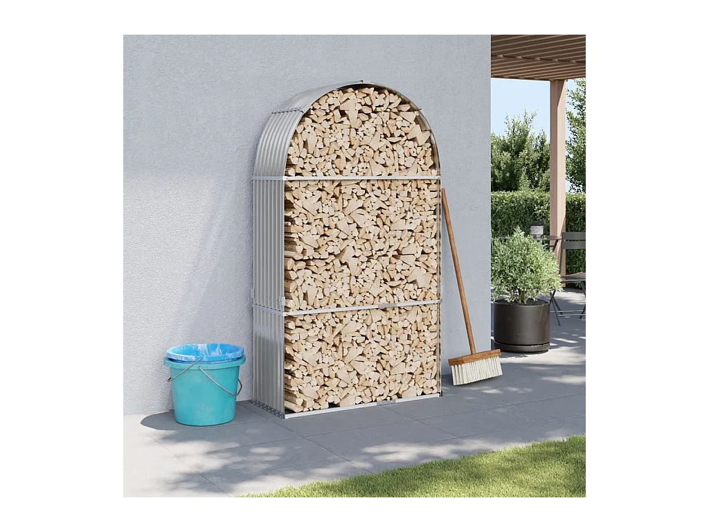 Porte-bûches gris clair 120x45x210 cm acier galvanisé EFVE91721 BonneVie Meuble