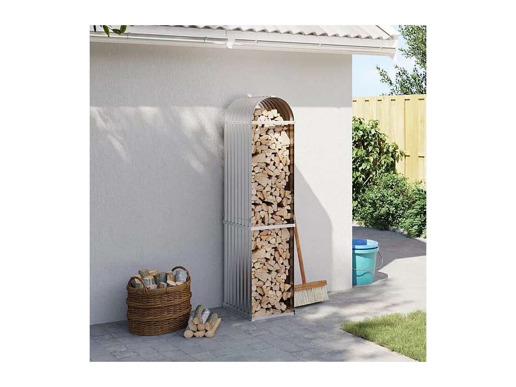 Porte-bûches argenté 40x45x170 cm acier galvanisé EFVE56957 BonneVie Meuble