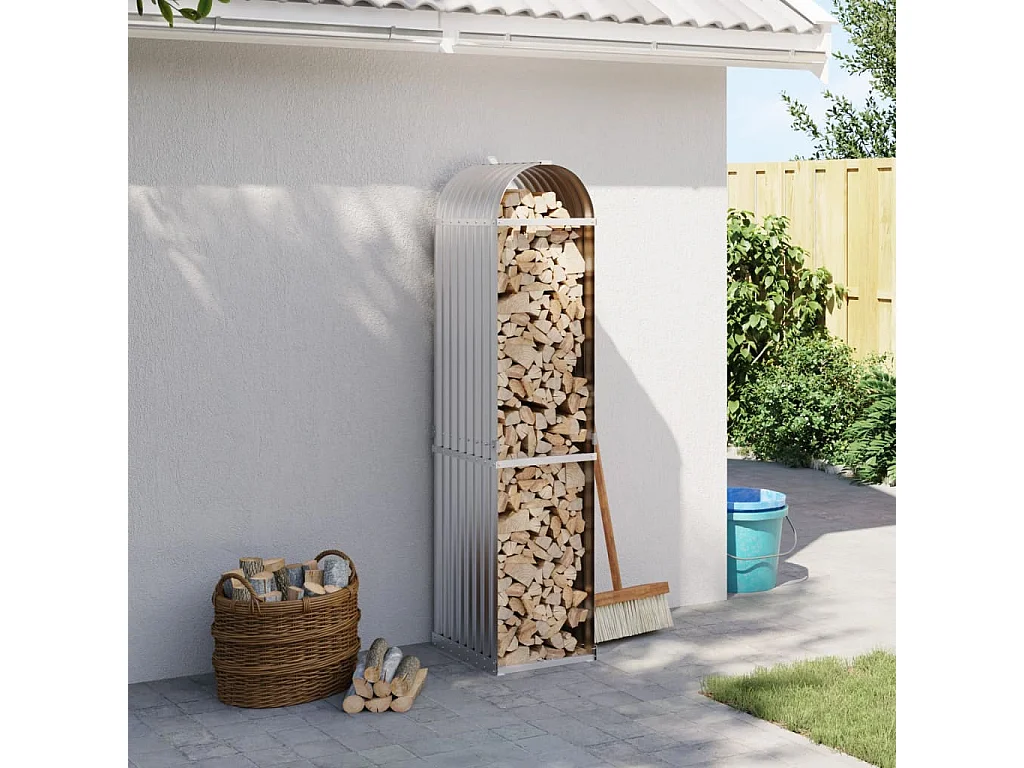 Porte-bûches argenté 40x45x170 cm acier galvanisé EFVE56957 BonneVie Meuble