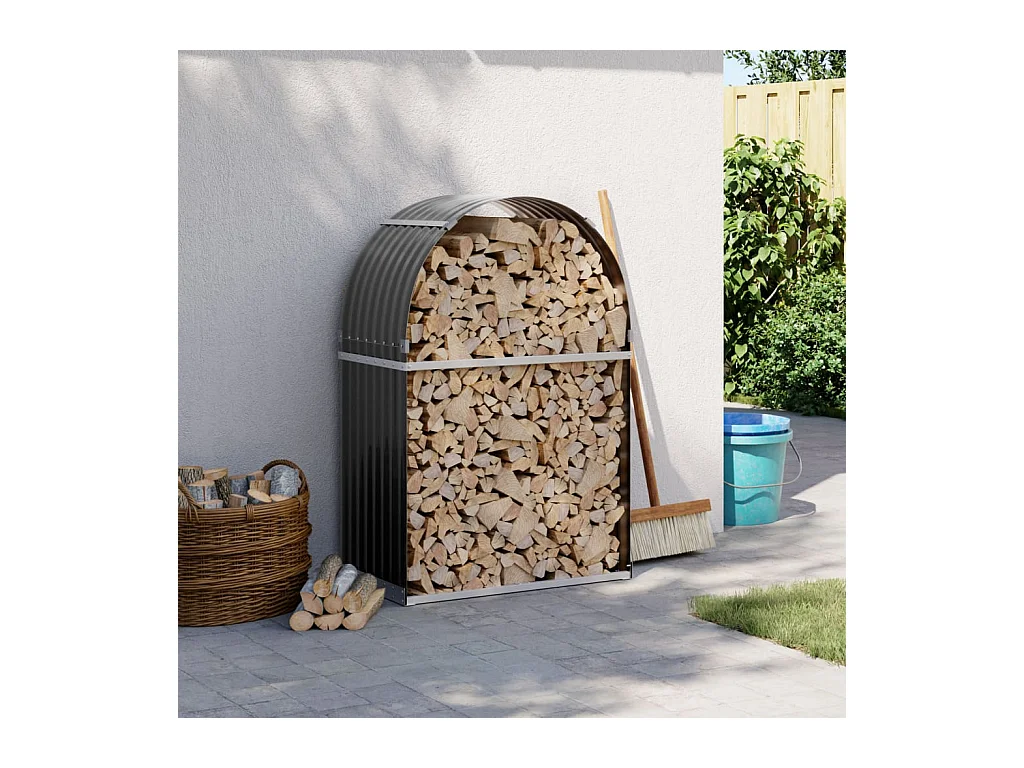 Porte-bûches anthracite 80x45x120 cm acier galvanisé EFVE19833 BonneVie Meuble