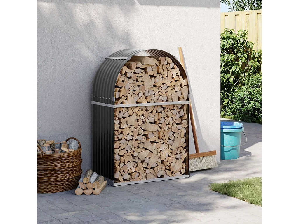 Porte-bûches anthracite 80x45x120 cm acier galvanisé EFVE19833 BonneVie Meuble