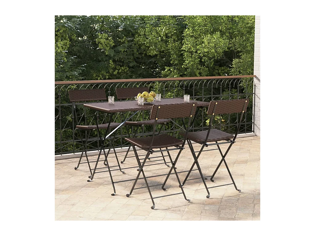 Chaises de bistrot pliantes 4pcs Marron Résine tressée et acier SEF56359