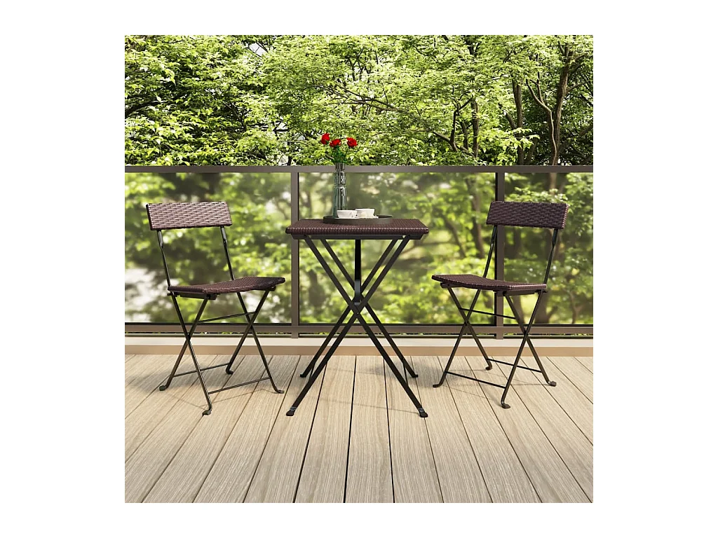 Chaises de bistrot pliantes 2pcs Marron Résine tressée et acier SEF44752