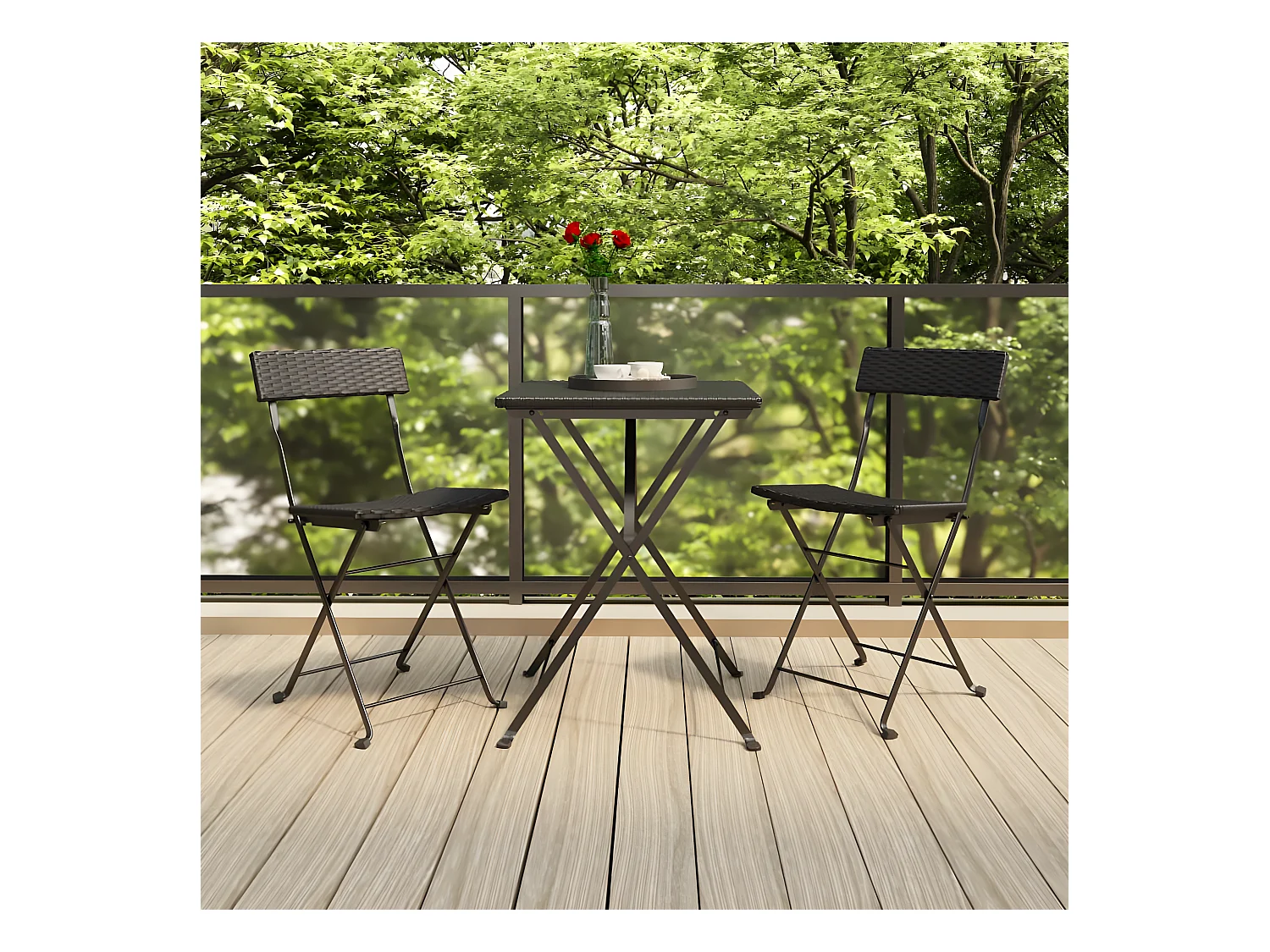 Chaises de bistrot pliantes 2 pcs Noir Résine tressée et acier SEF92852