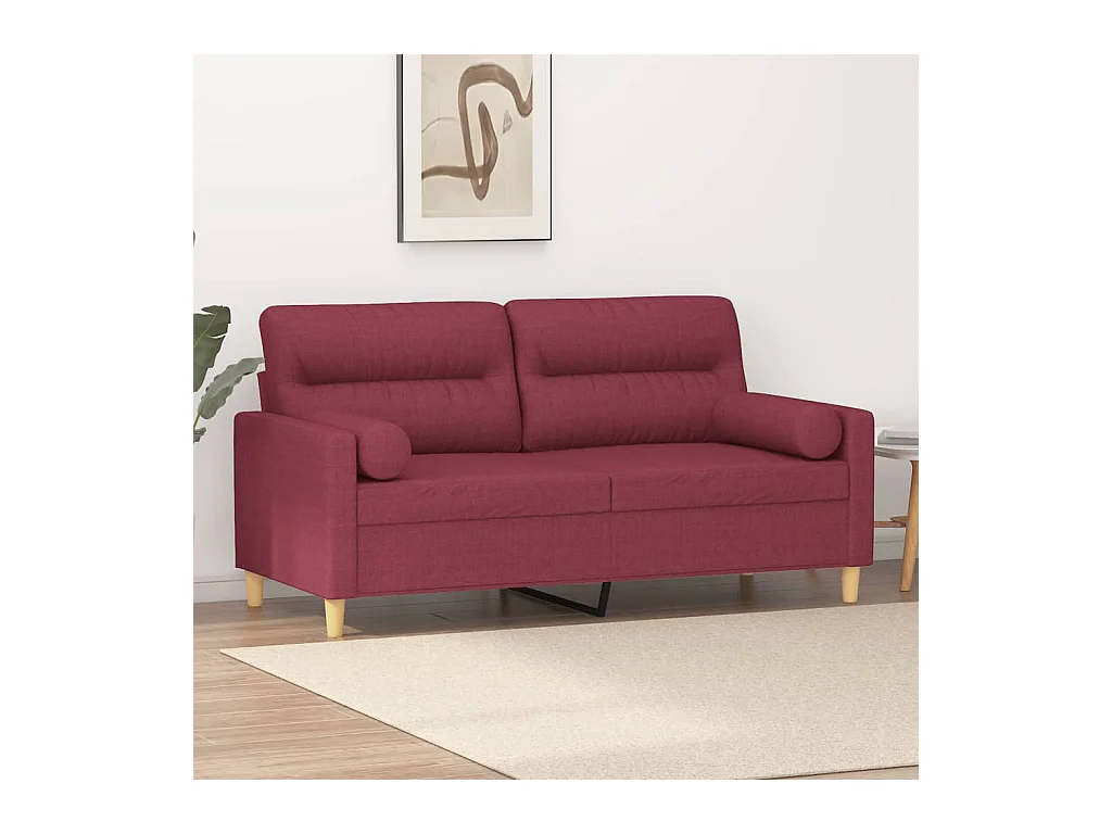 Canapé à 2 places avec oreillers bordeaux 140 cm tissu OLA6811