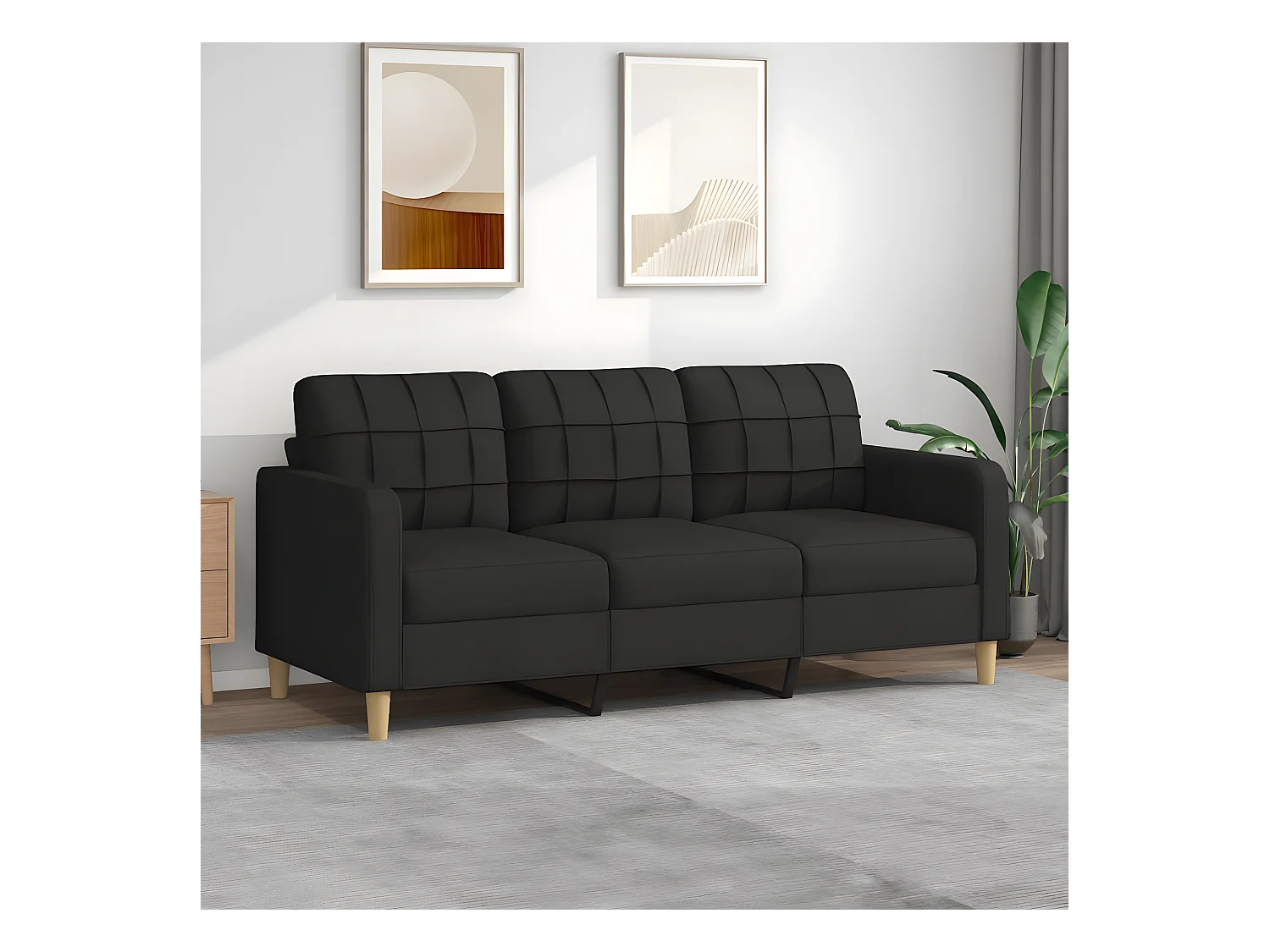 Canapé à 3 places Noir 180 cm Tissu OID5533