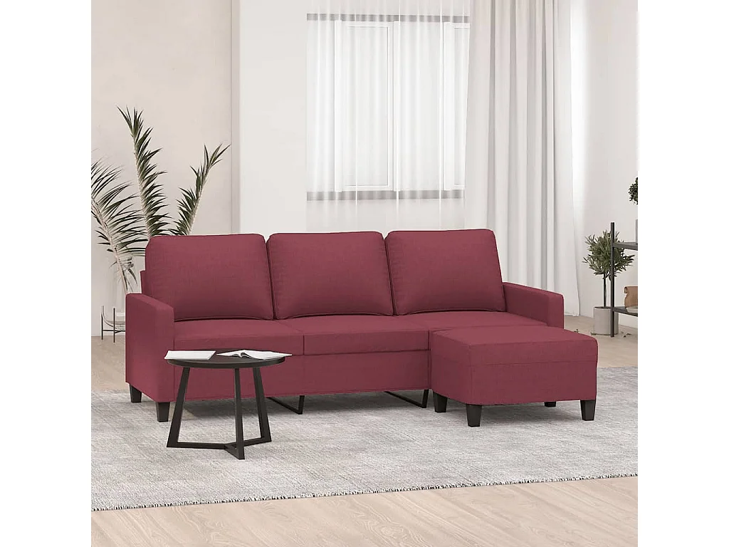 Canapé à 3 places avec repose-pieds Rouge bordeaux 180 cm Tissu OID9673