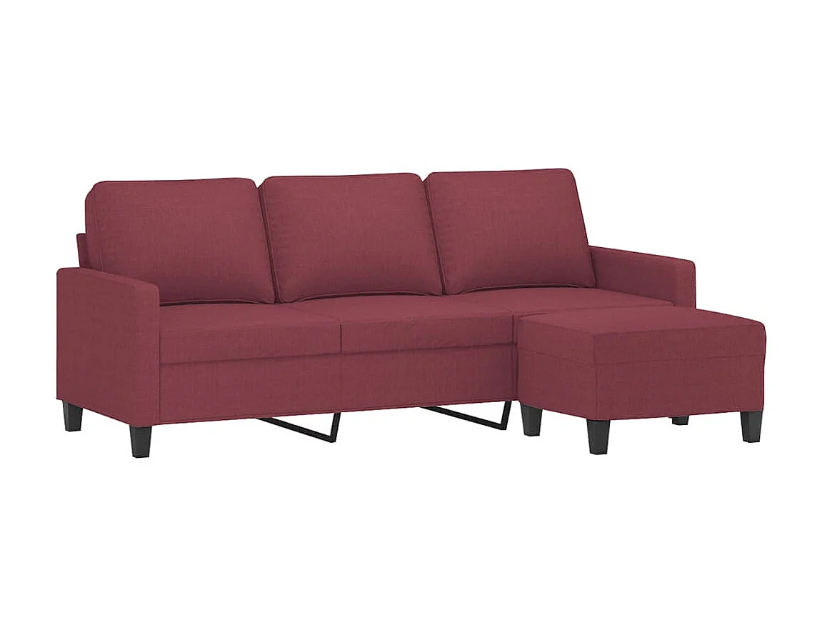 Sofá de 3 plazas con taburete de tela rojo tinto 180 cm ES904738