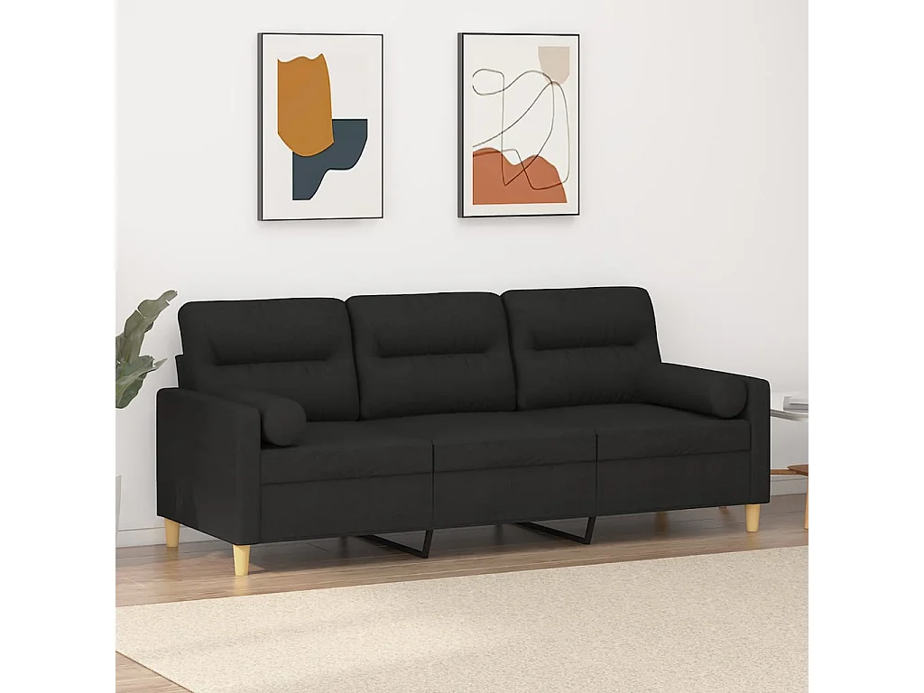 Canapé à 3 places avec oreillers décoratifs noir 180 cm tissu OLA7976