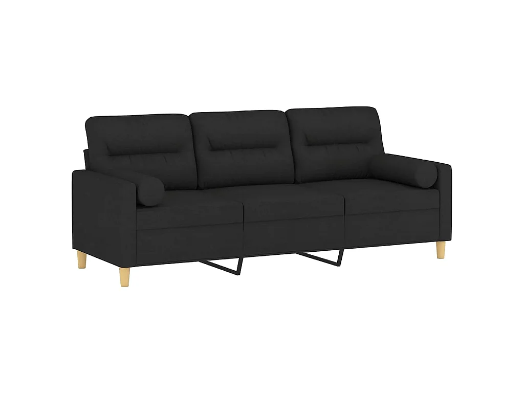 Canapé à 3 places avec oreillers décoratifs noir 180 cm tissu OLA7976