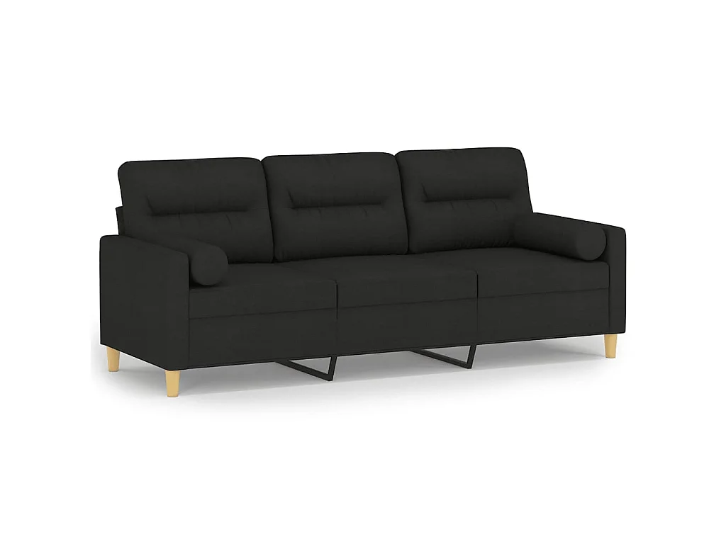 Driezitsbank met sierkussens 180 cm stof zwart NL484726