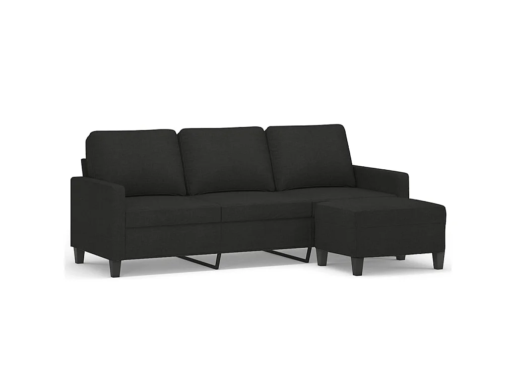 3-Sitzer-Sofa | Wohnzimmersofa mit Hocker Schwarz 180 cm Stoff -gkd484563