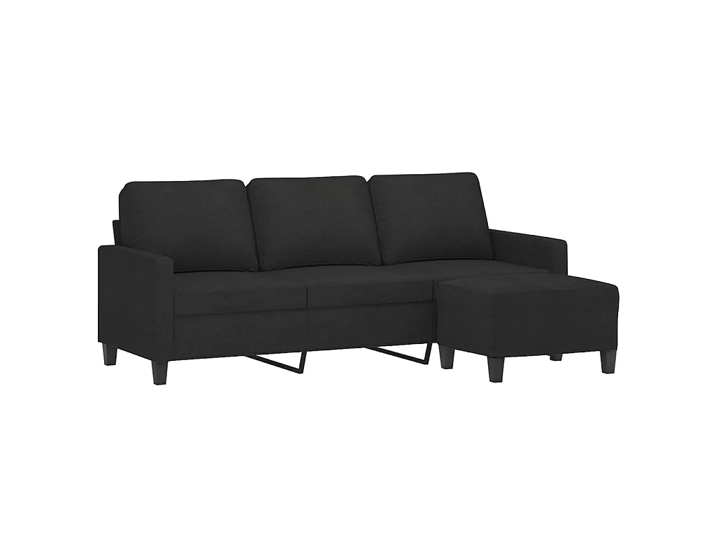 3-Sitzer-Sofa | Wohnzimmersofa mit Hocker Schwarz 180 cm Stoff -gkd484563