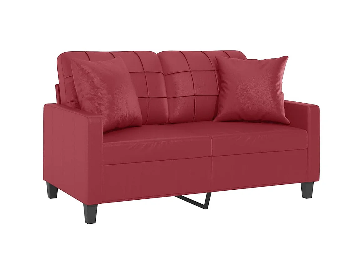 Canapé à 2 places avec oreillers bordeaux 120 cm similicuir OID6249
