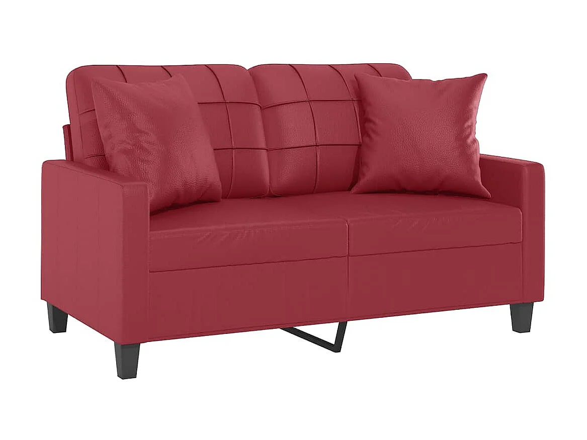 2-Sitzer-Sofa | Wohnzimmersofa mit Zierkissen Weinrot 120 cm Kunstleder -gkd665335