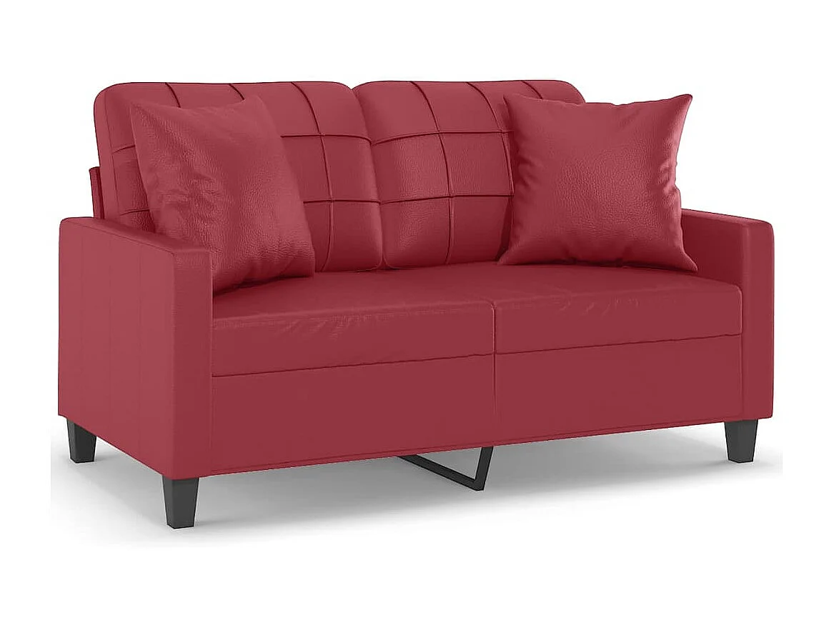 2-Sitzer-Sofa | Wohnzimmersofa mit Zierkissen Weinrot 120 cm Kunstleder -gkd665335