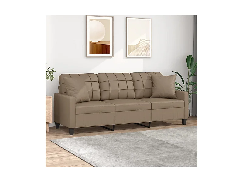 3-Sitzer-Sofa | Wohnzimmersofa mit Zierkissen Cappuccino-Braun 180 cm Kunstleder -gkd129141