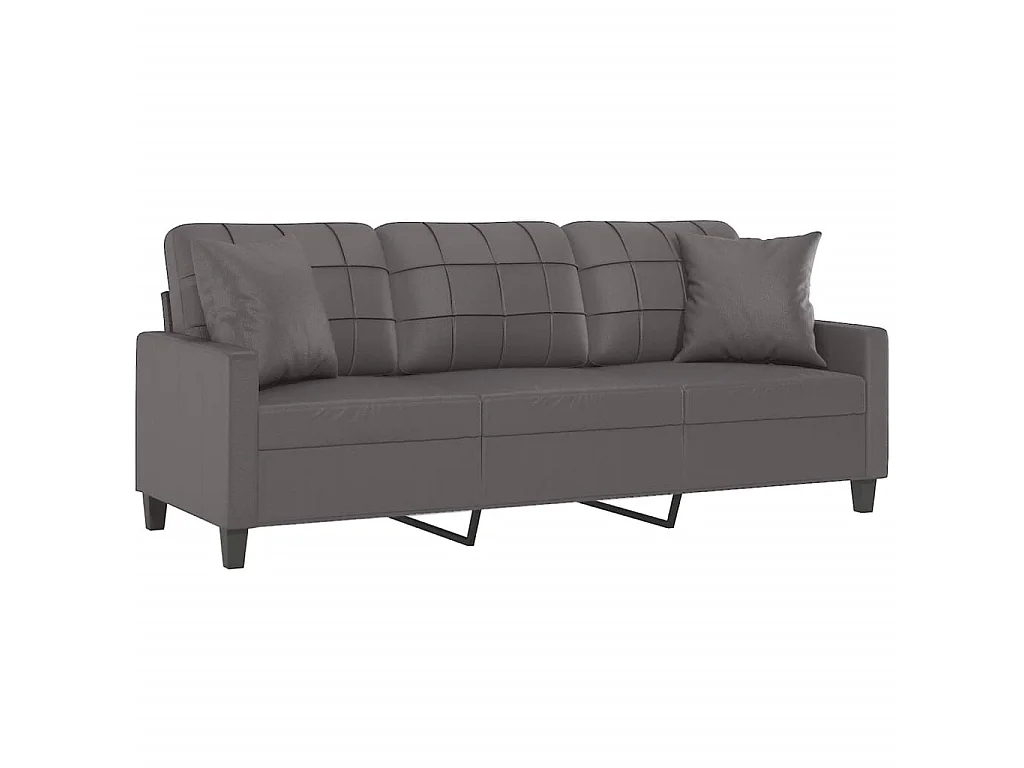 3-Sitzer-Sofa | Wohnzimmersofa mit Zierkissen Grau 180 cm Kunstleder -gkd905241