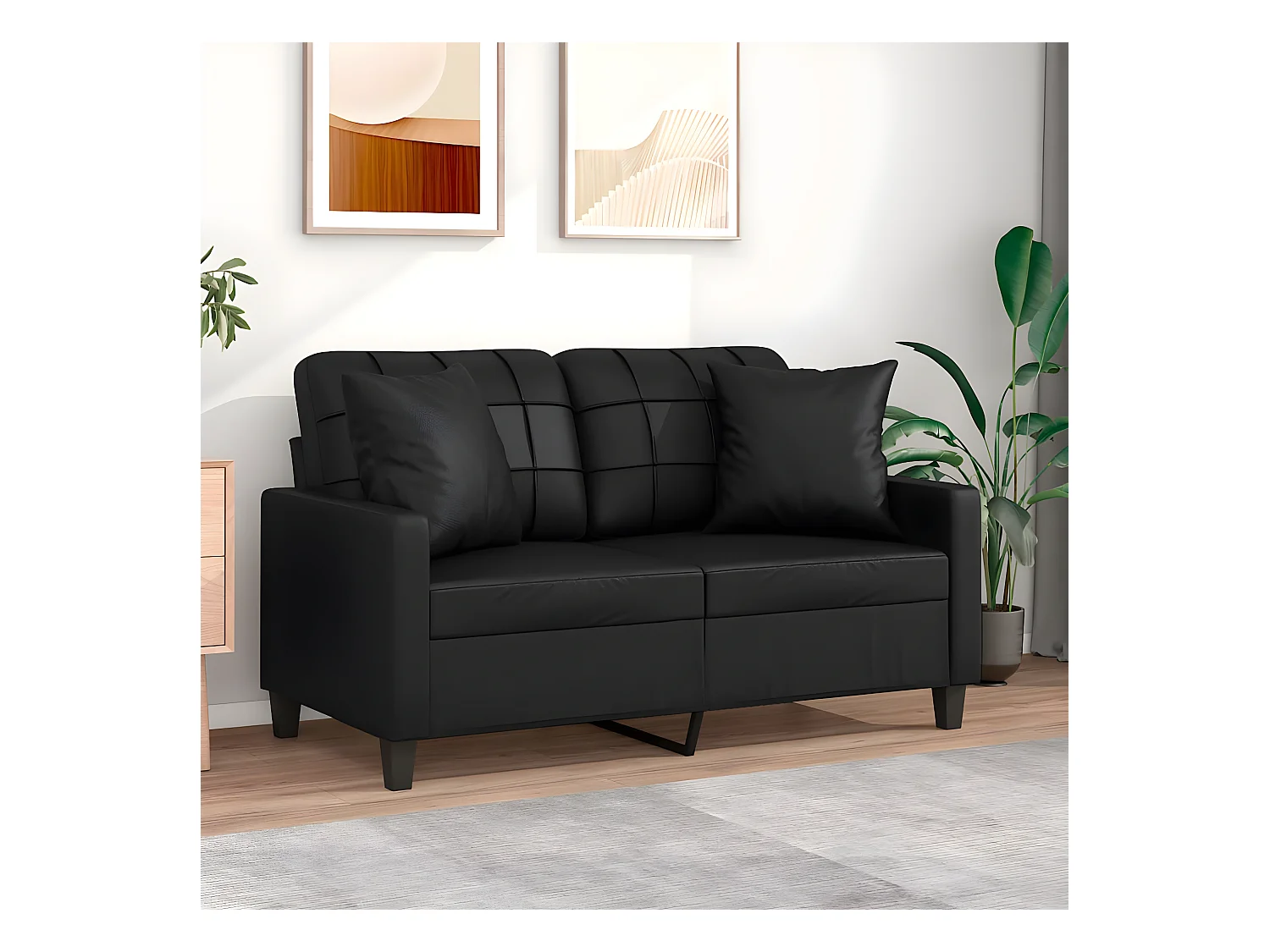 Canapé à 2 places avec oreillers décoratifs noir 120cm similicuir OID1796