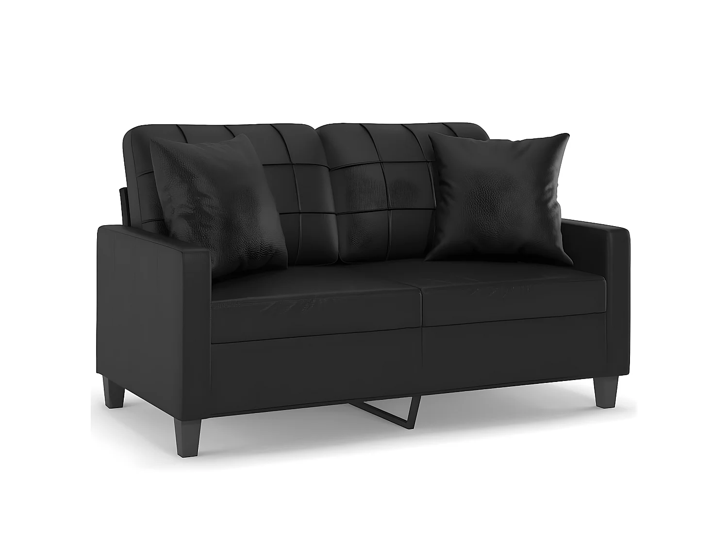 Canapé à 2 places avec oreillers décoratifs noir 120cm similicuir OID1796