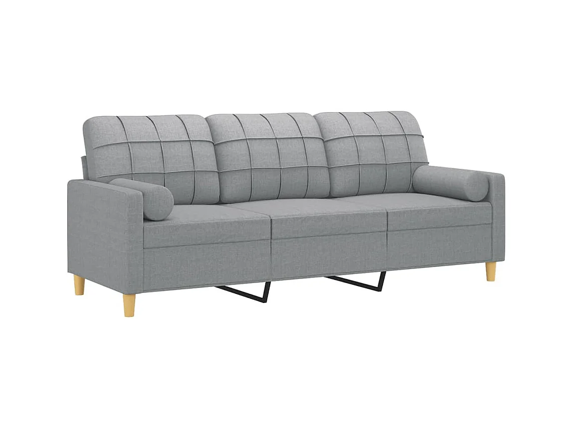 Canapé à 3 places avec oreillers gris clair 180 cm tissu OID7077