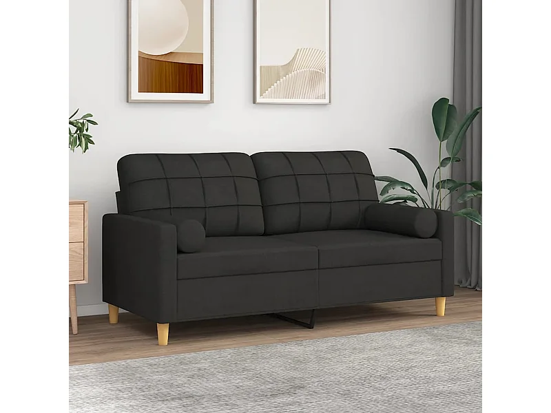 2-Sitzer-Sofa | Wohnzimmersofa mit Zierkissen Schwarz 140 cm Stoff -gkd114626
