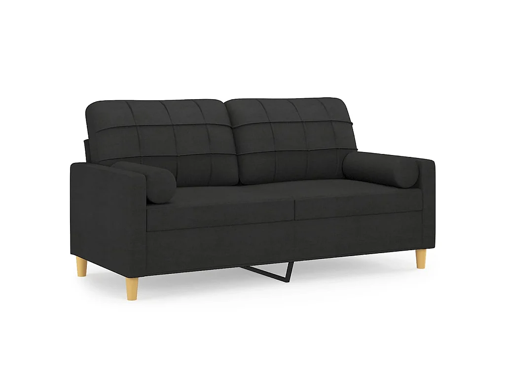 Canapé à 2 places avec oreillers décoratifs noir 140 cm tissu OID4714