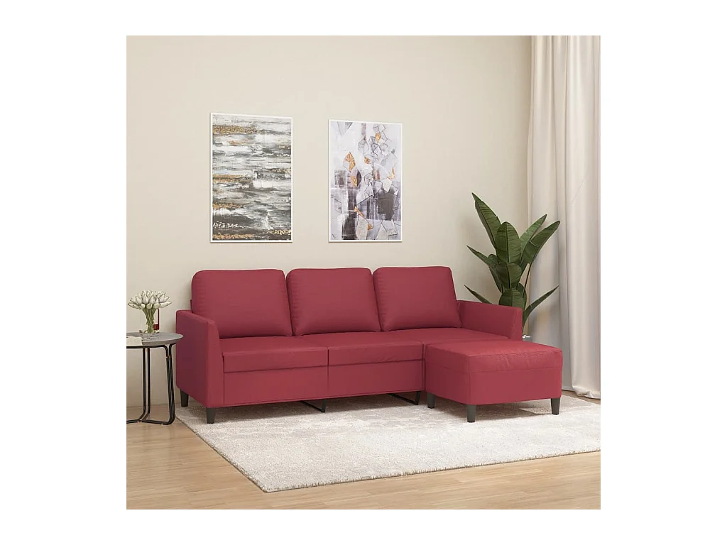 Canapé à 3 places repose-pieds Rouge bordeaux 180 cm Similicuir LODW70103