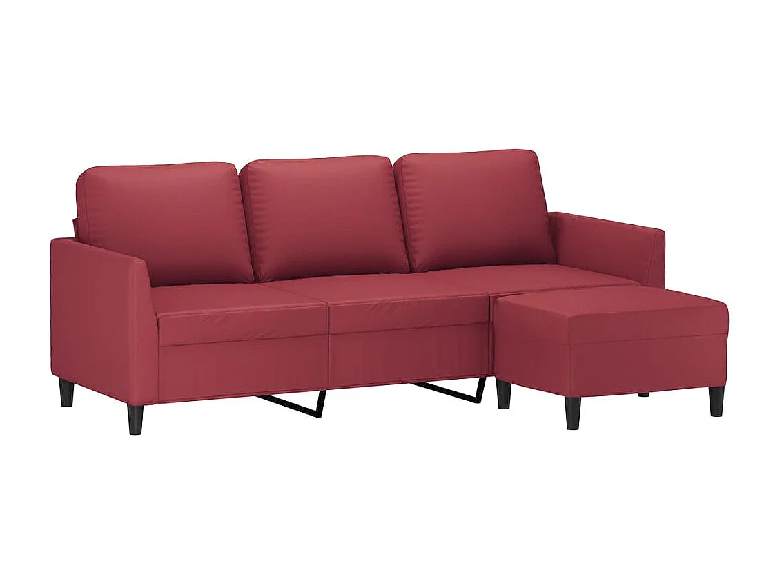 Canapé à 3 places repose-pieds Rouge bordeaux 180 cm Similicuir LODW70103