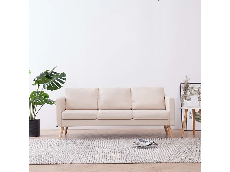 3-Sitzer-Sofa | Wohnzimmersofa Stoff Cremeweiß -gkd484991