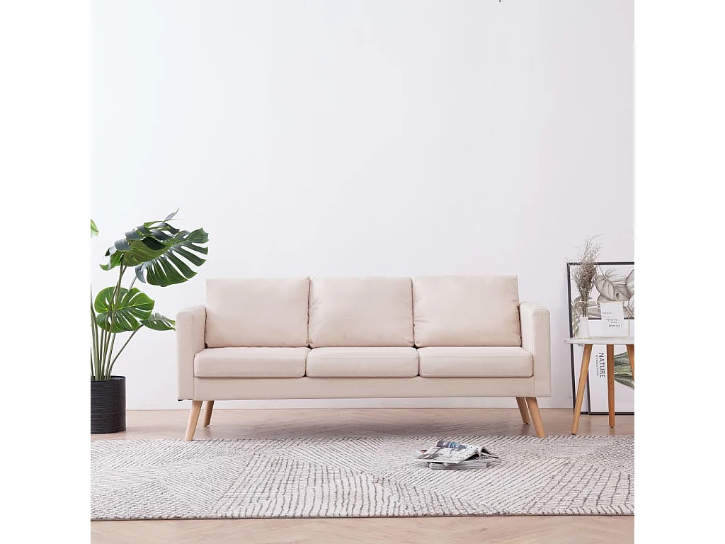 3-Sitzer-Sofa | Wohnzimmersofa Stoff Cremeweiß -gkd484991