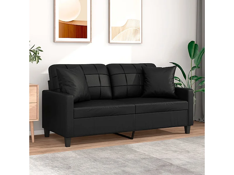 2-Sitzer-Sofa | Wohnzimmersofa mit Zierkissen Schwarz 140 cm Kunstleder -gkd718667