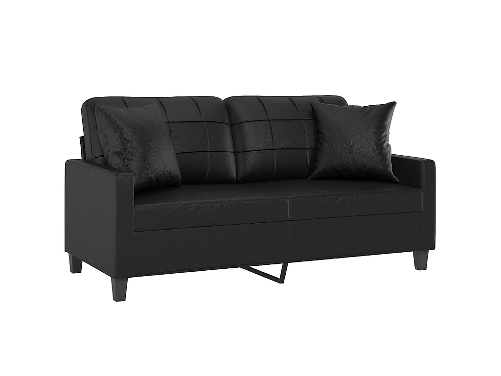 Canapé à 2 places avec oreillers décoratifs noir 140cm similicuir OID5059