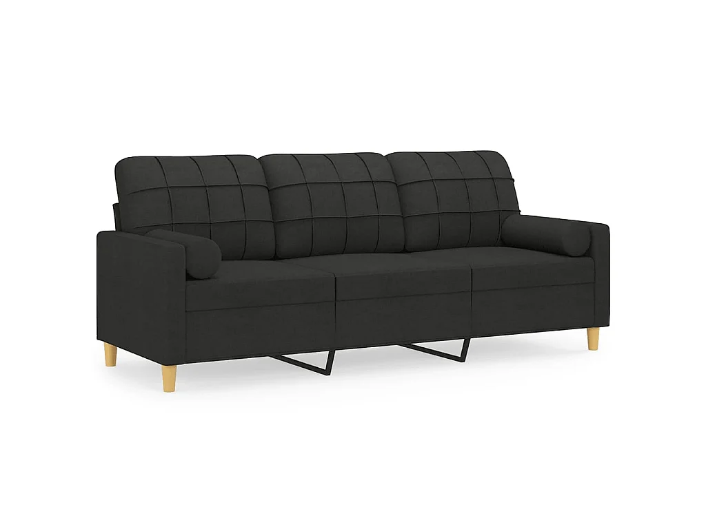 Canapé à 3 places avec oreillers décoratifs noir 180 cm tissu OID6129