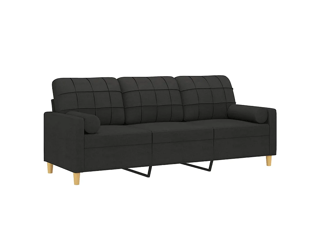 Canapé à 3 places avec oreillers décoratifs noir 180 cm tissu OID6129