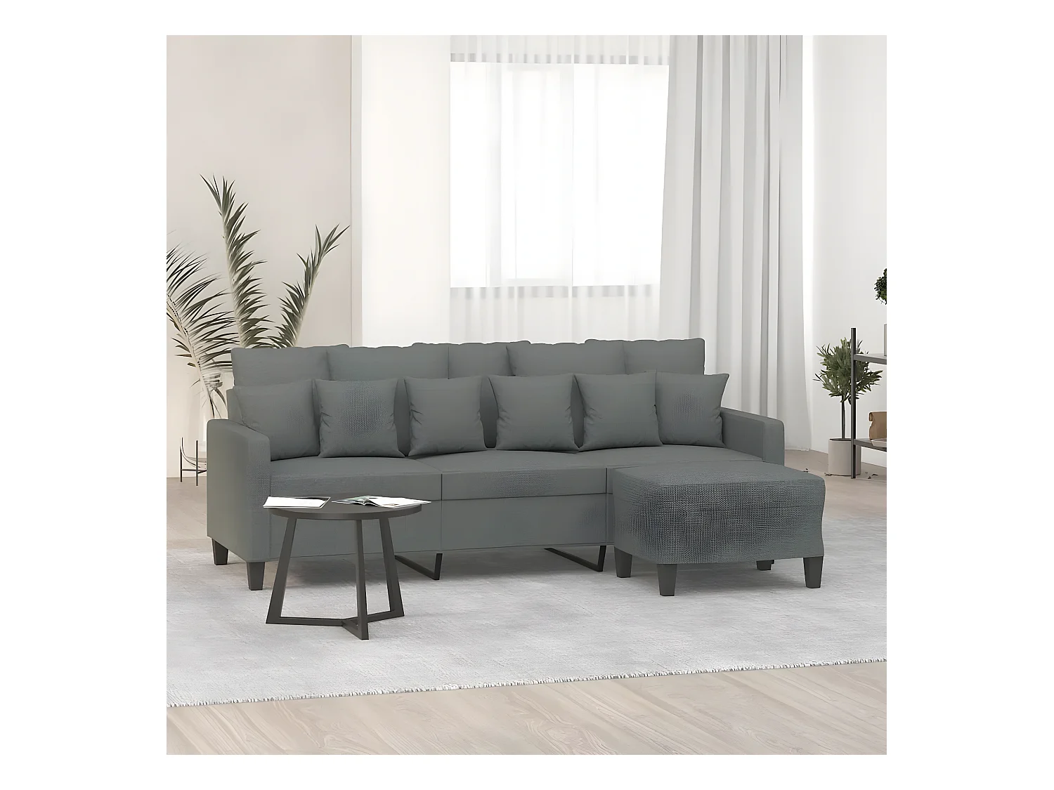 Canapé à 3 places avec repose-pieds Gris foncé 180 cm Tissu LODW22283