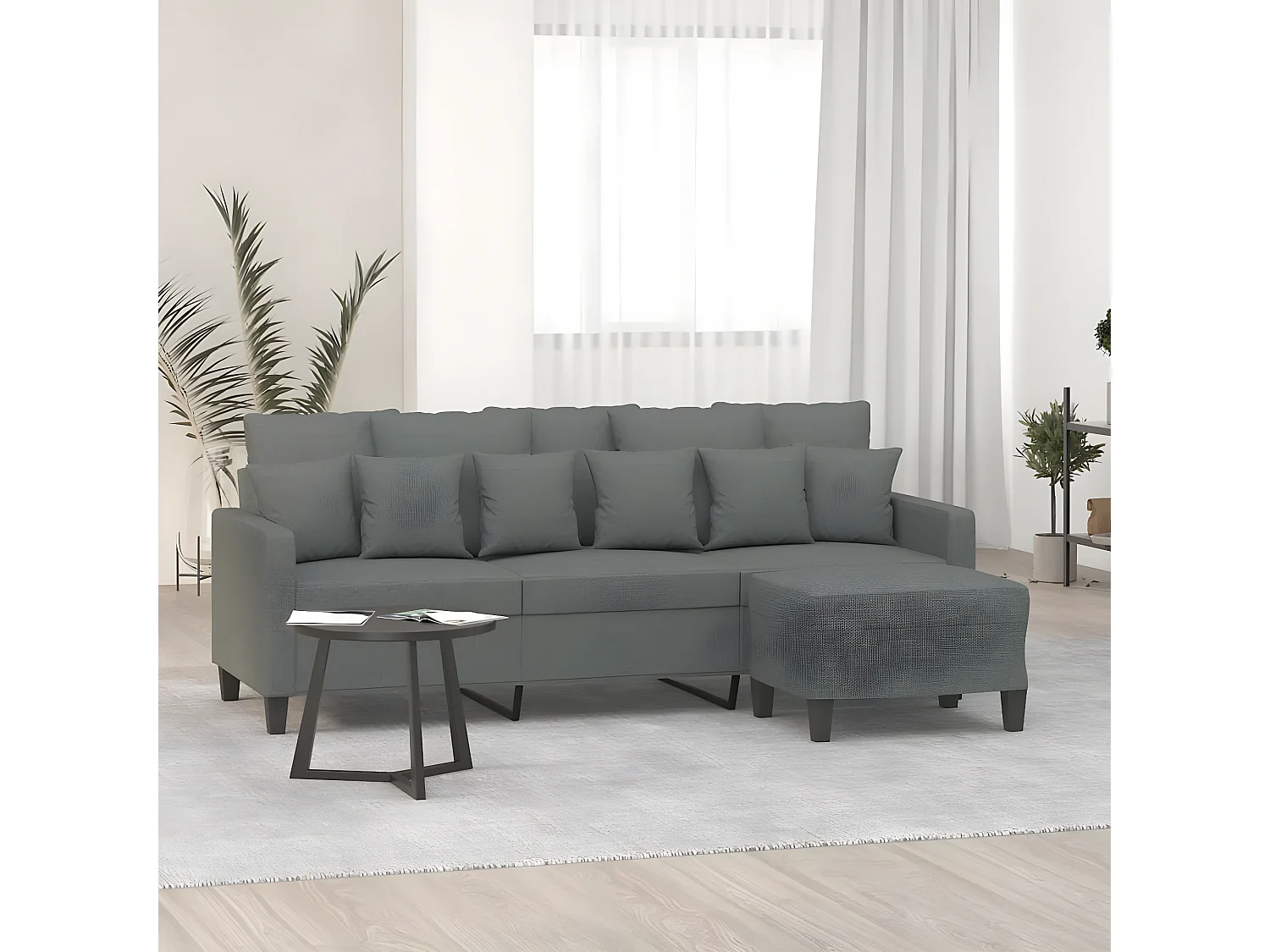 Canapé à 3 places avec repose-pieds Gris foncé 180 cm Tissu LODW22283