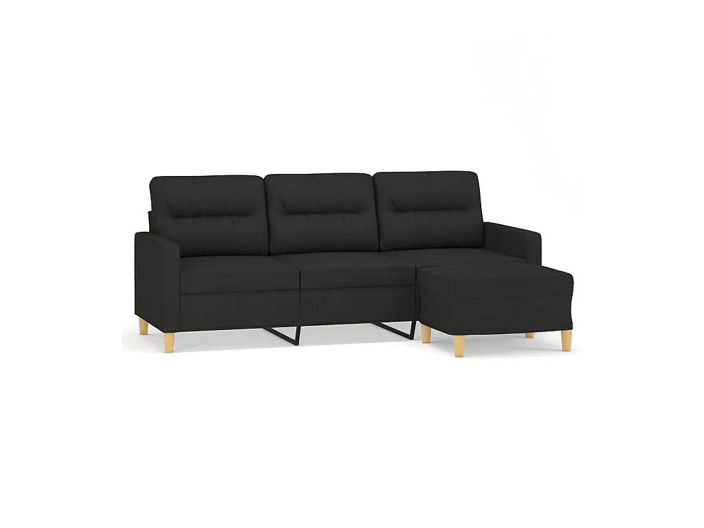 3-Sitzer-Sofa | Wohnzimmersofa mit Hocker Schwarz 180 cm Stoff -gkd929673